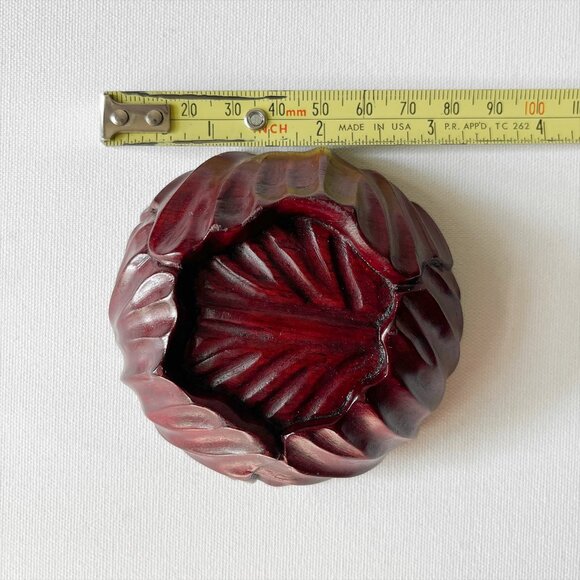 Vintage Hand Carved Cabbage Rosewood Trinket Box Natural Solid Wood Decor - Picture 8 of 11